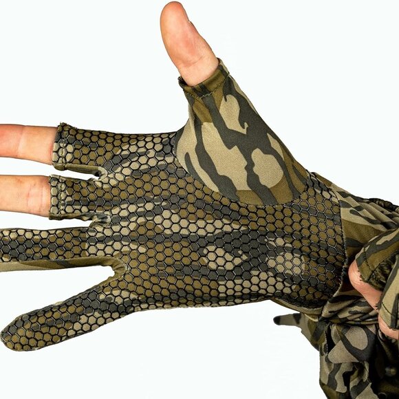 Camouflage Hunting Gloves for Men - Fingerless - Lightweight Glove Liner - Picture 3 of 7